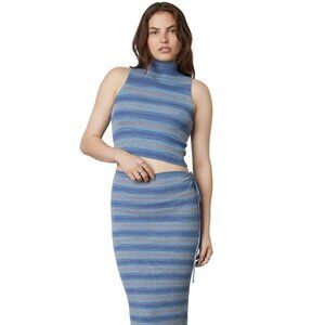 Nia Rib-Knit Midi Sweater Skirt NAVY/GREY